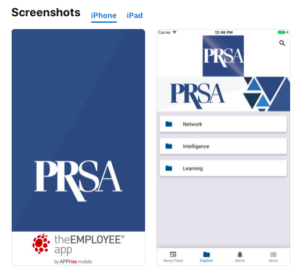 Screenshot of PRSA app